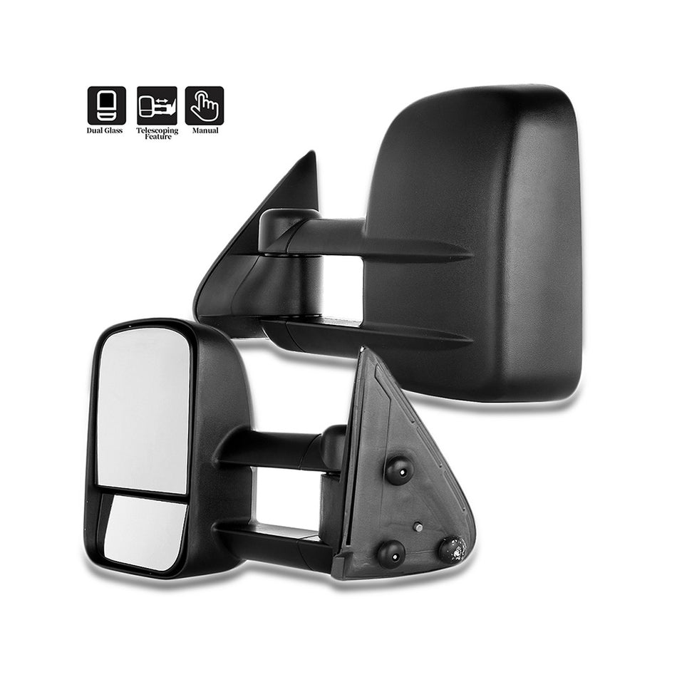 02-06 Chevrolet Avalanche 1500/2500 Chevrolet Silverado 1500/2500 GMC Sierra1500 Towing Mirror Black Manual Telescoping Pair Mirrors