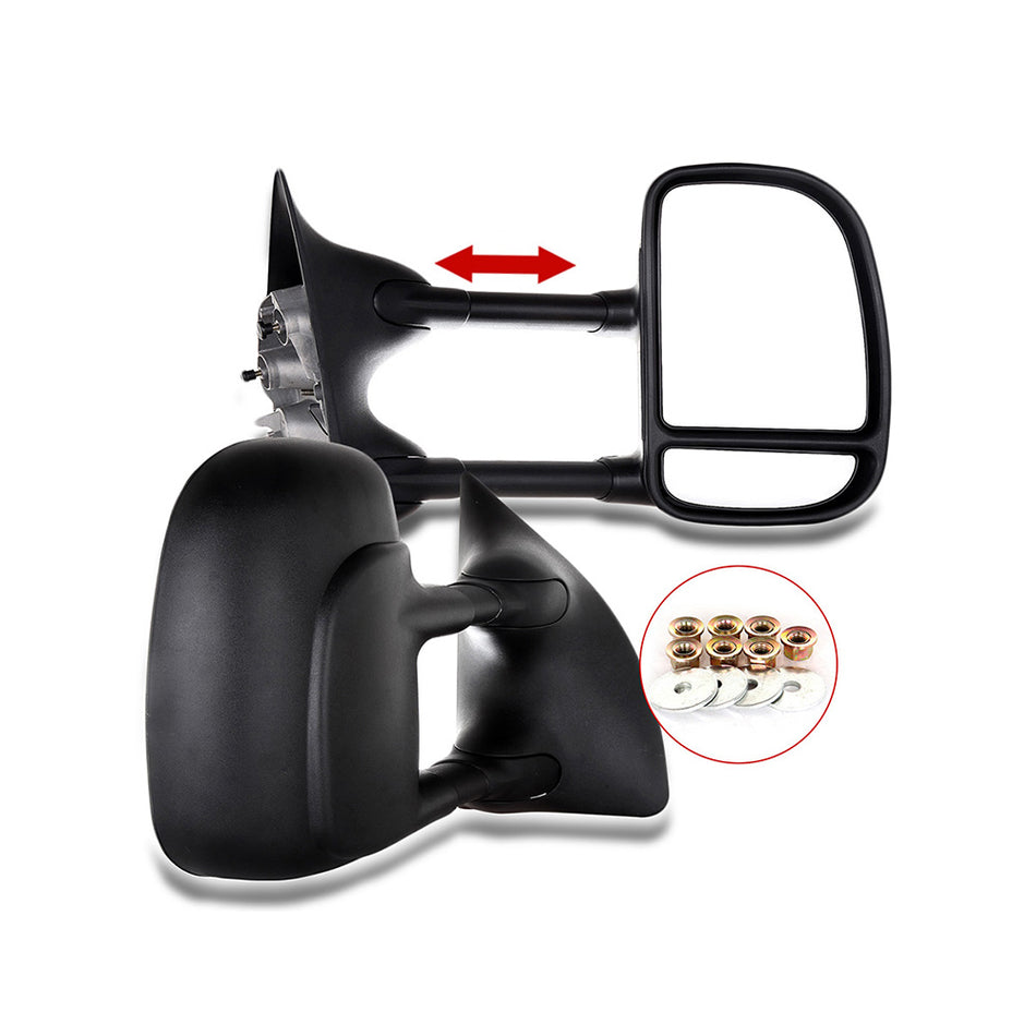 Towing Mirrors 00-05 Ford Excursion 99-16 Ford F250/F350/F450/F550 Super Duty Telescoping Manual Black 1 Pair