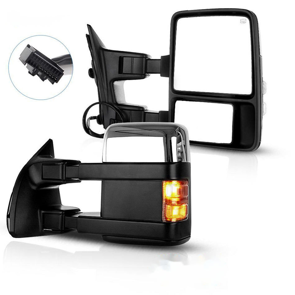 Towing Mirrors 08-16 Ford F250 Super Duty 08-16 Ford F350 Super Duty Power Control Heat Turn Signal Light With Chrome Housing A Pair