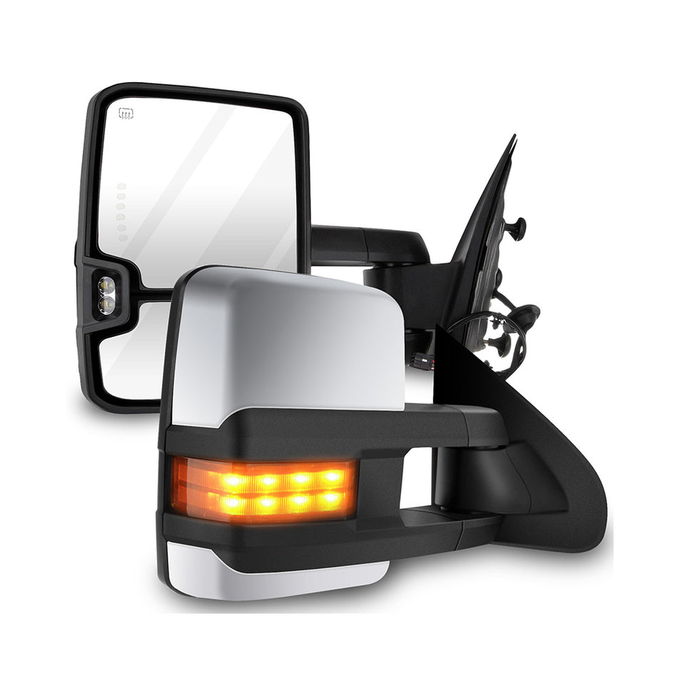 Towing Mirrors Power Heated LED Signal 14-18 Chevrolet Silverado 1500 15-18 Chevrolet Silverado 2500 HD Chrome Driver & Passenger Side