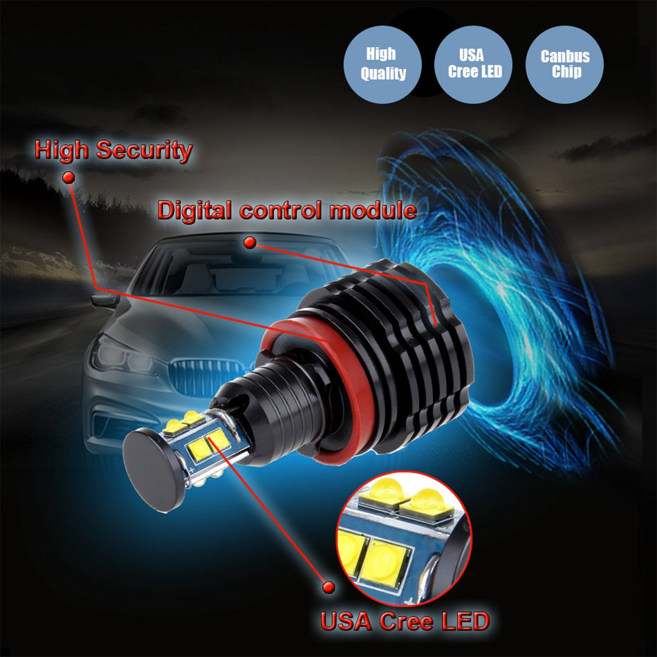 H8 Error Free LED Headlight Bulb 80W 5000LM Cree Light for E92 E93 Angel Eyes Halo Ring 2pcs