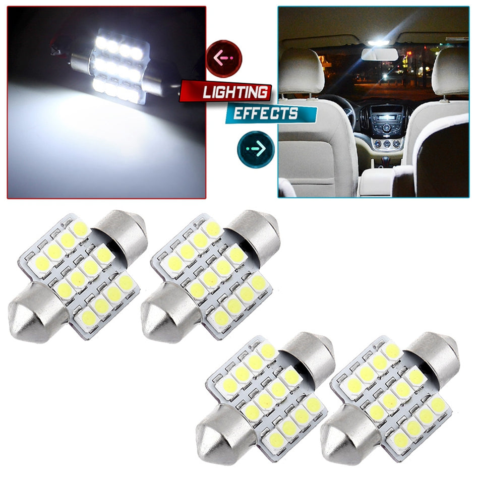 31mm Xenon White Festoon Interior LED Bulb 12-3528-SMD 4PCS for Dome Map Door License Plate Light