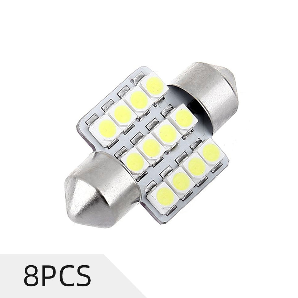 8Pack White Festoon 31mm Error Free LED Bulb 12SMD 3528 Chips for Interior Dome Map Light | 12V 6000K