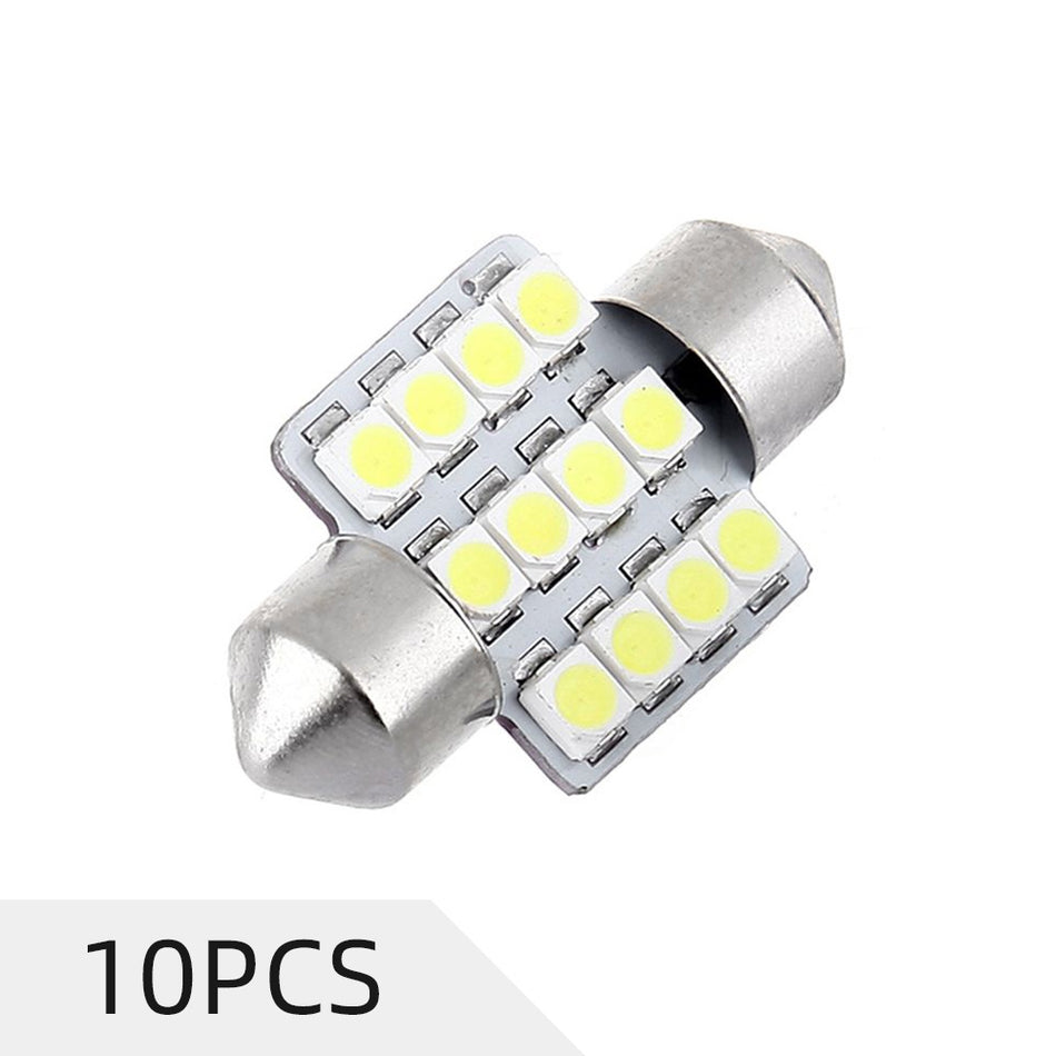 White Festoon 31mm Error Free LED Bulb 12SMD 3528 Chips for Interior Dome Map Light - 12V 6000K 10Pcs