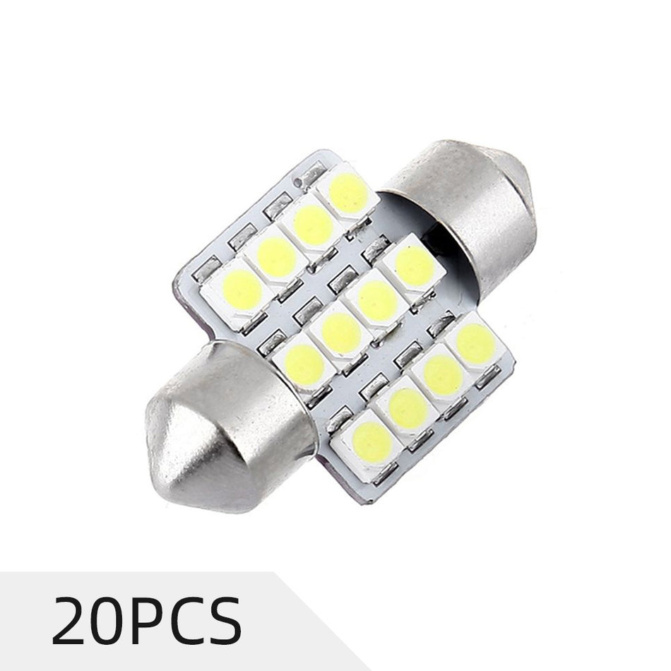 2Pack White Festoon 31mm Error Free LED Bulb 12SMD 3528 Chips for Interior Dome Map Light | 12V 6000K
