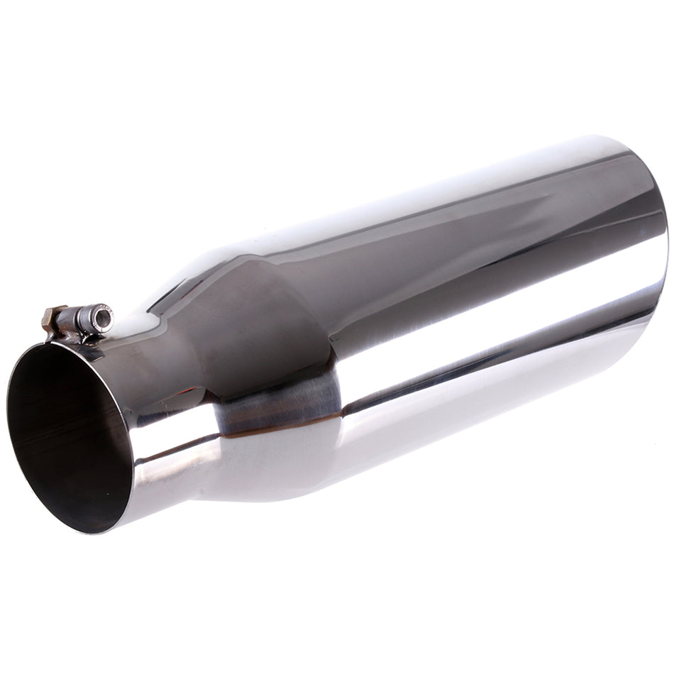 4 inchInlet - 6 inchOutlet - 18 inchLong Stainless Steel Bolt On Roll Edge Chrome Round Polished Exhaust Tip