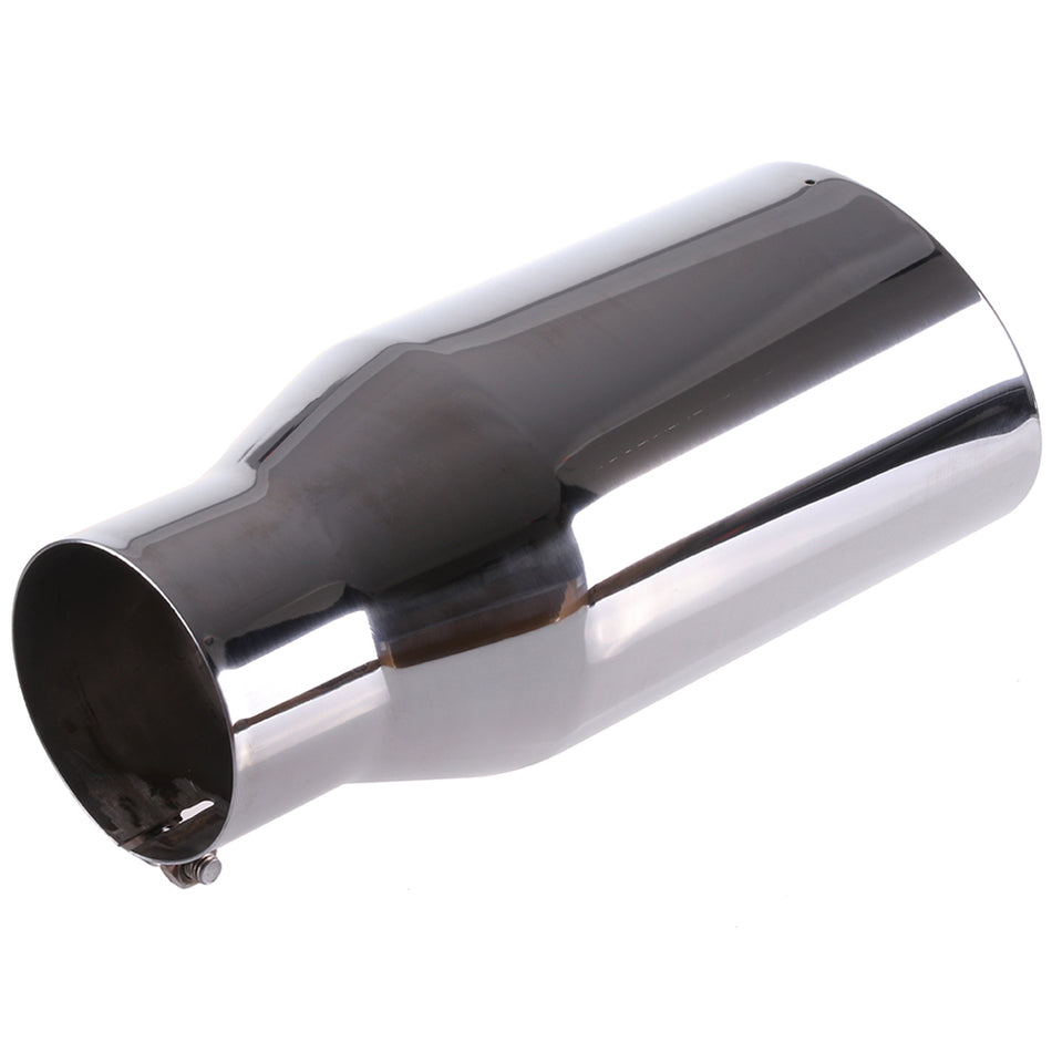 4 inch Inlet - 6 inch Outlet - 15 inch Long SS Roll Edge Bolt-on Chrome Exhaust Tip