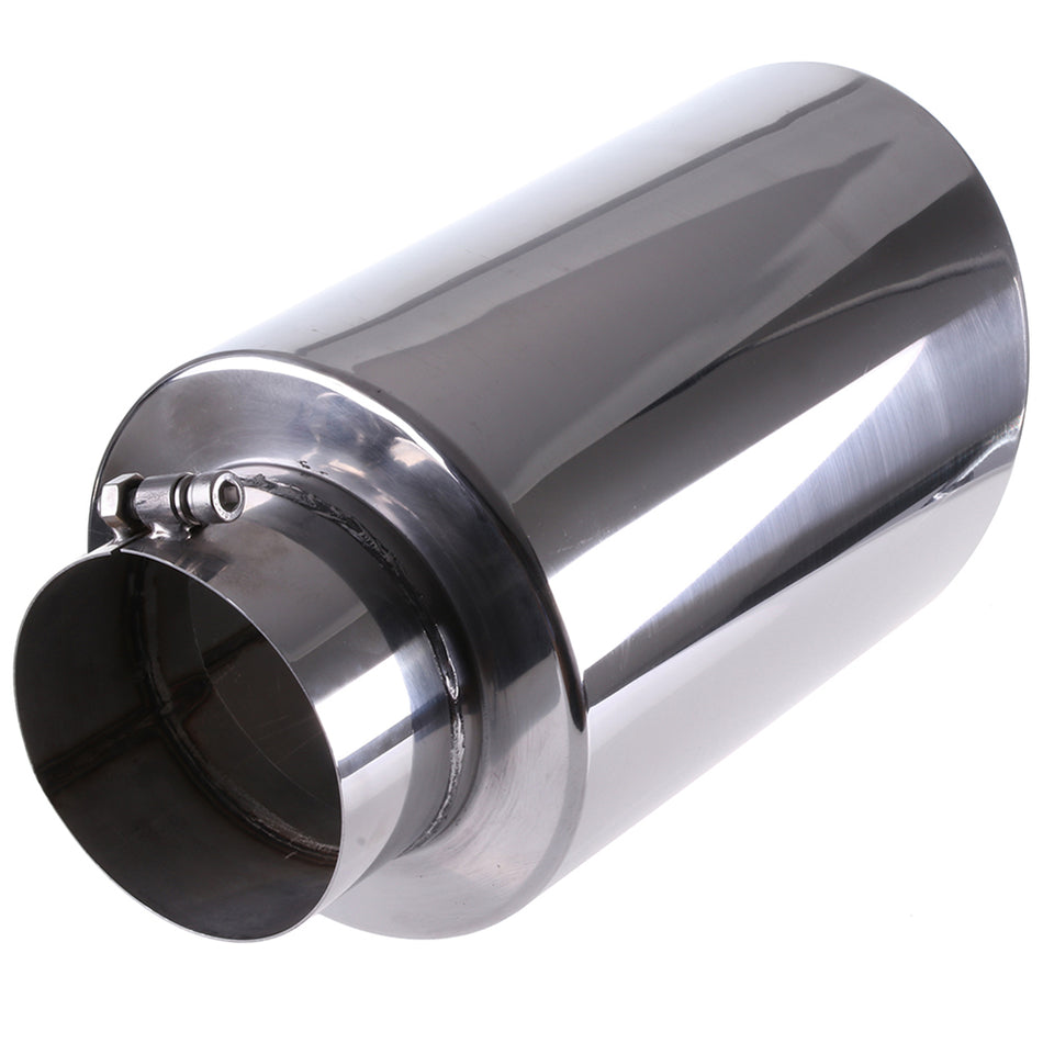 5 inch Inlet / 8 inch Outlet / 15 inch Long Stainless Steel Chrome Round Angle Cut Bolt On Diesel Exhaust Tip