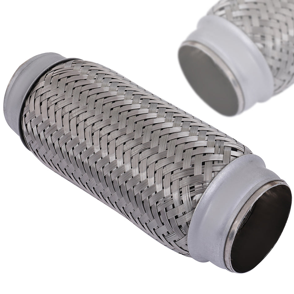 2.25 inch x 8 inch Exhaust Flex Pipe Coupling Stainless Steel Triple Ply No Necks w/Inner Braid