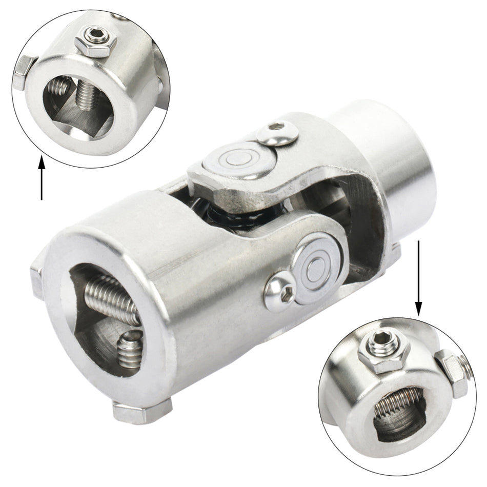 New 1 inch DD X 3/4 inch DD Single U-Joint Chrome Universal Steering Stainless Steel