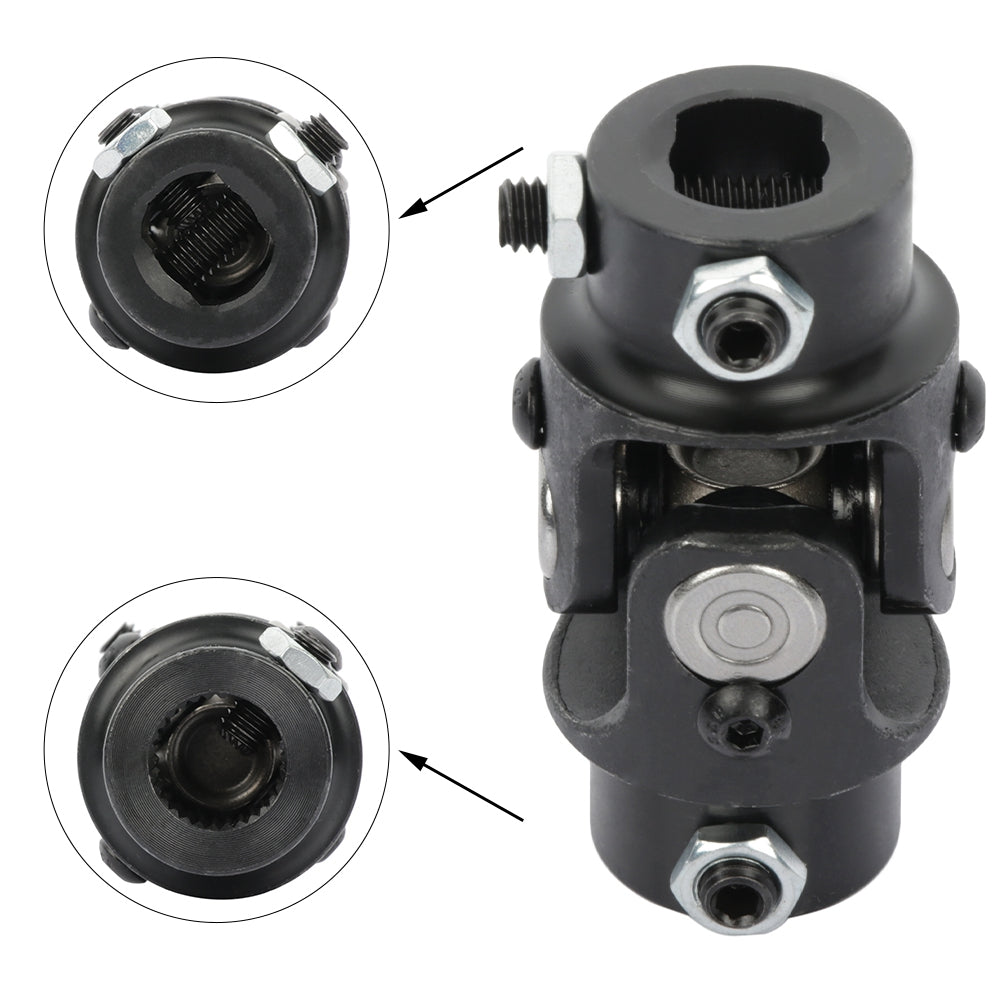 Single 3/4-30 Spline X 3/4 Inch DD Universal Steering U-Joint Shaft Black Only for Auto
