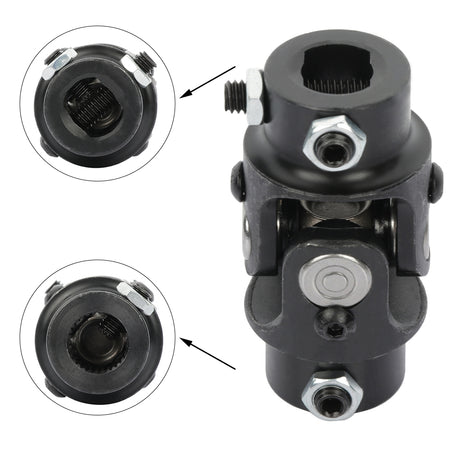 Single 3/4-30 Spline X 3/4 Inch DD Universal Steering U-Joint Shaft Black Only for Auto