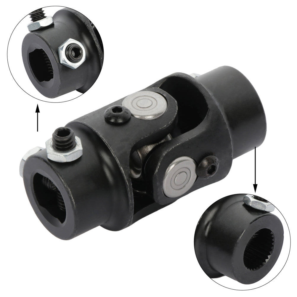 Single 3/4-30 Spline X 3/4 Inch DD Universal Steering U-Joint Shaft Black Only for Auto