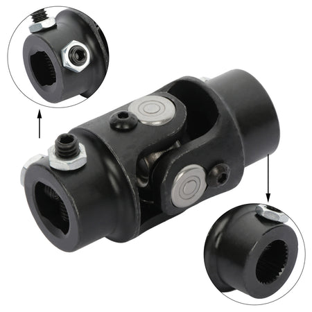 Single 3/4-30 Spline X 3/4 Inch DD Universal Steering U-Joint Shaft Black Only for Auto