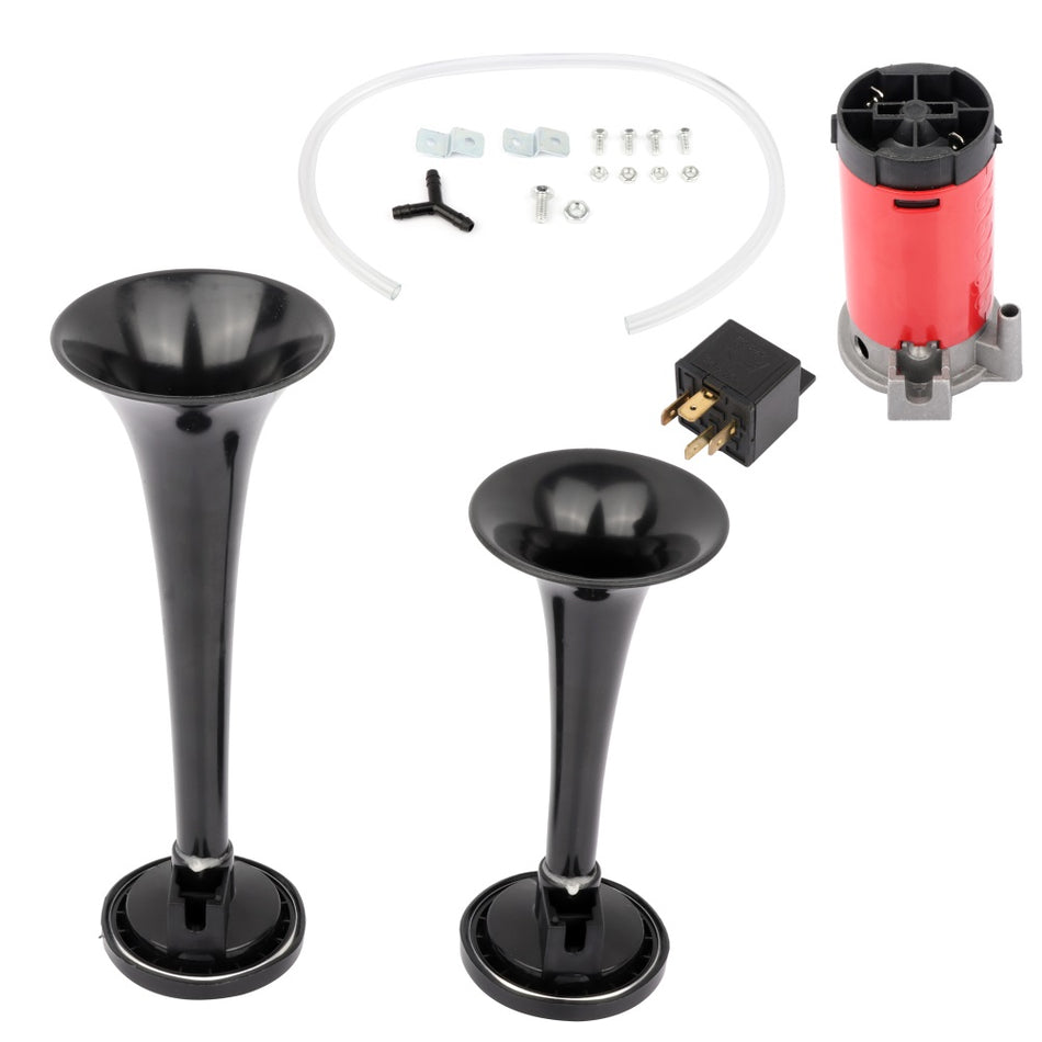 Loud Car Truck Boat Dual Trumpet Train Air Horn Compressor Kit Black 12V 130DB