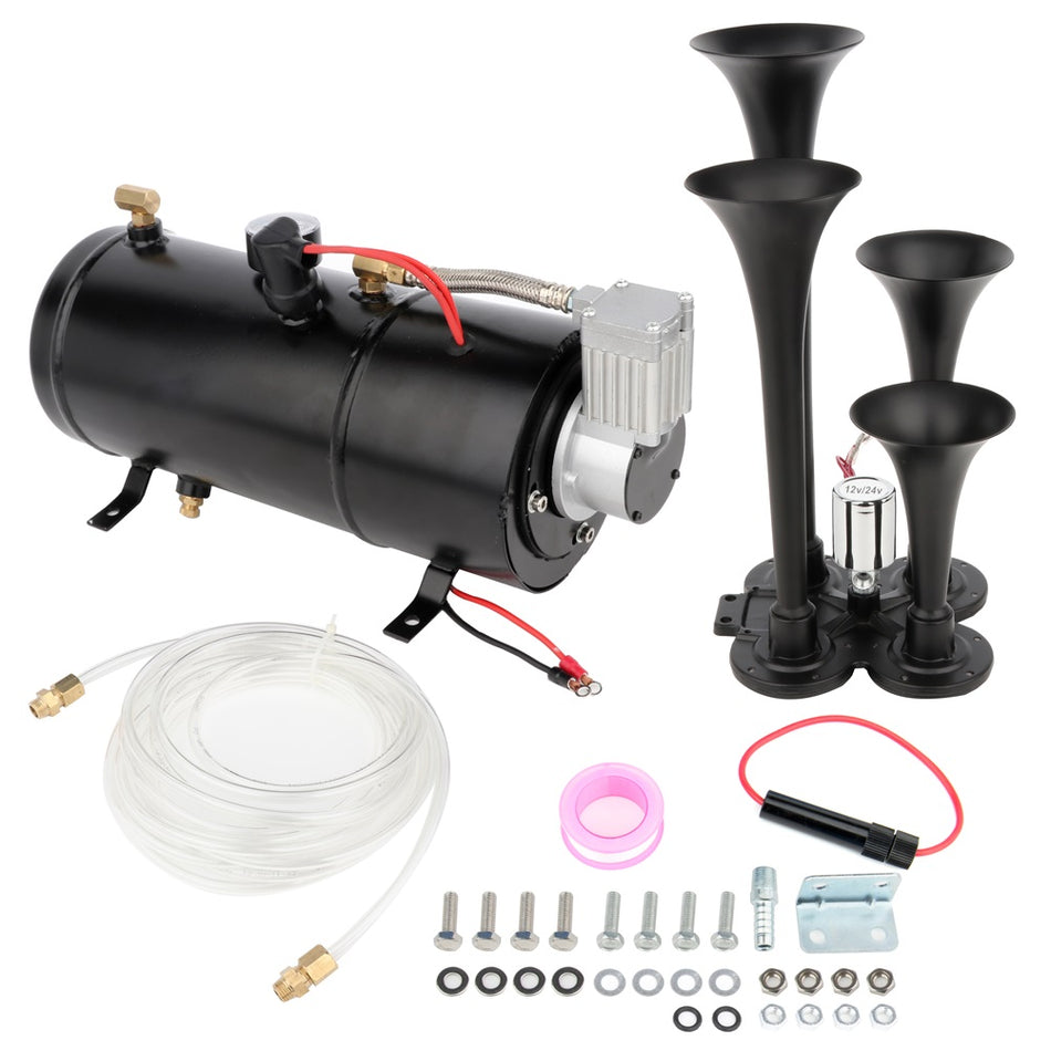 4 Trumpet 150dB 12V Train Air Horn 150 psi Air Compressor Kit For Truck Boat