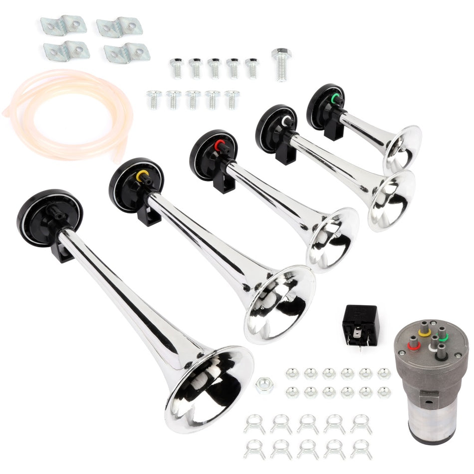 12V Silver Loud 5 Trumpet La Cucaracha Musical Air Horn For Car Truck