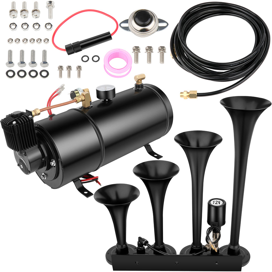 4 Trumpets Train Horn Kit For Truck Car Pickup Loud System Air Tank 150psi
