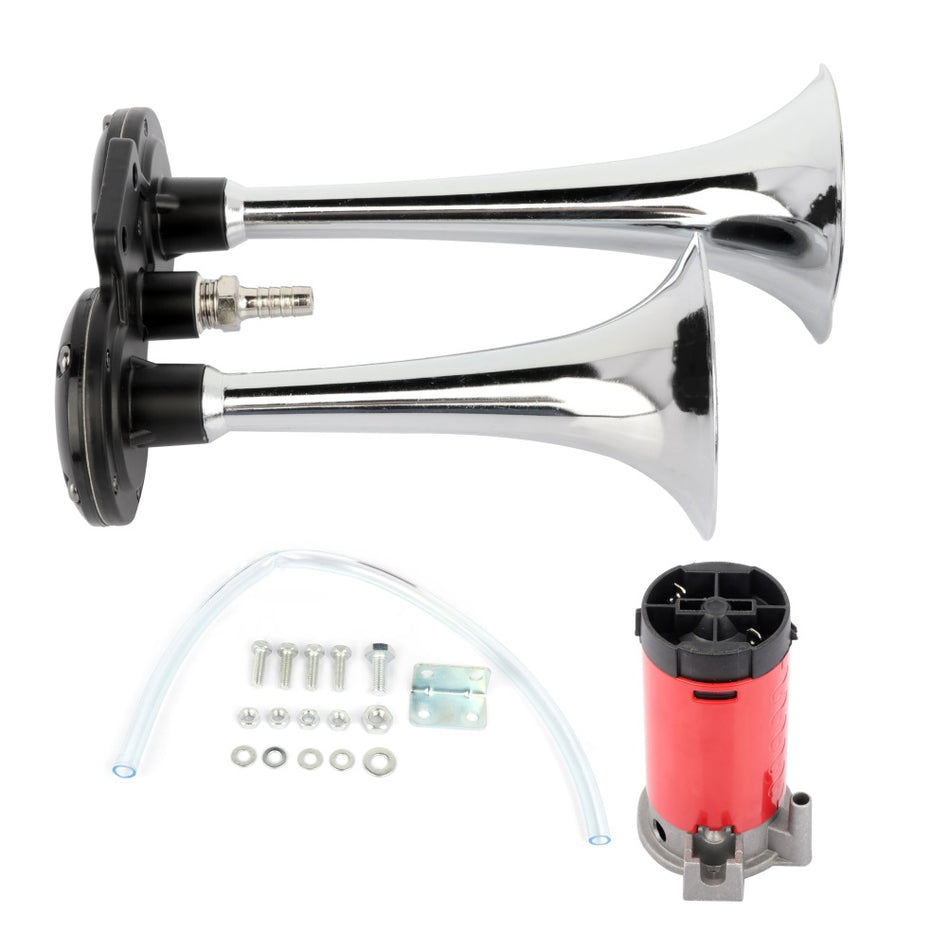 12V Loud Air Horn Compressor Dual Trumpet Kit For Train Car Truck Boat