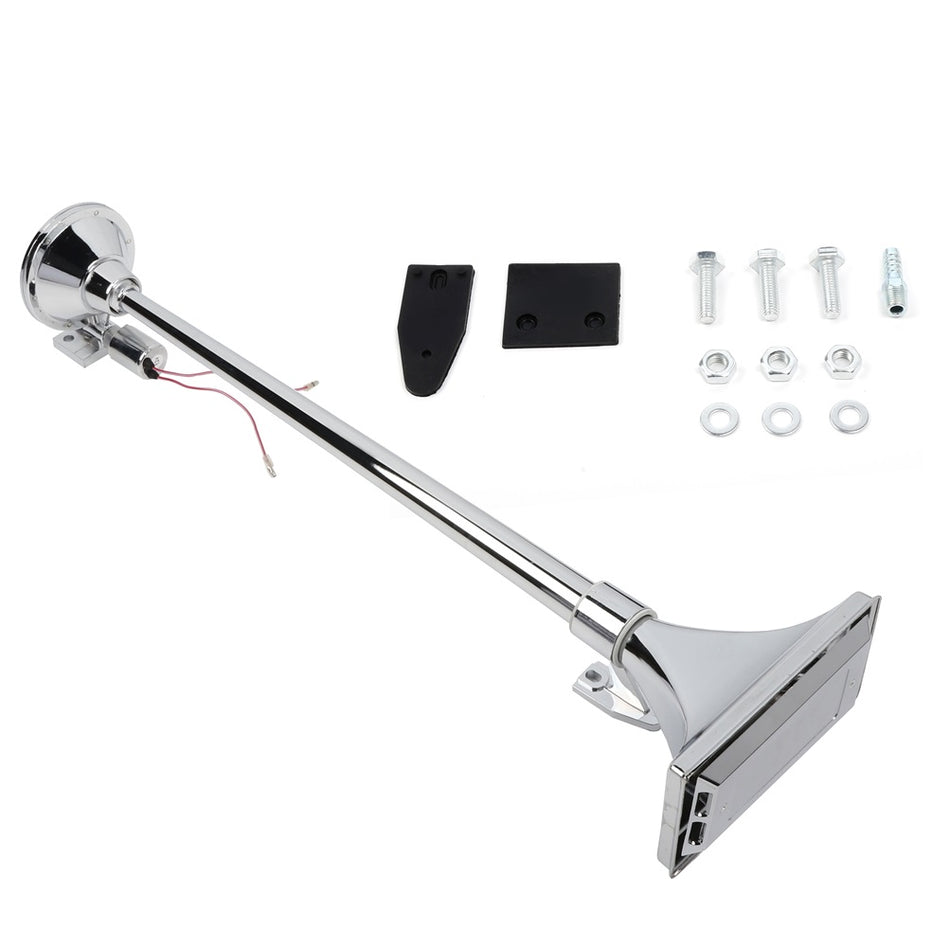 150db LOUD Chrome 28 inch Rectangle Trumpet Air Horn For Train Semi Truck Boat RV