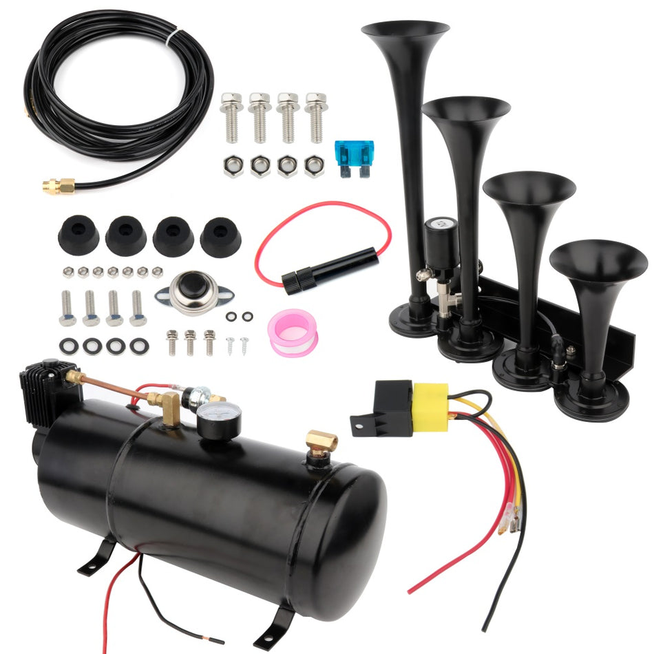 150psi 0.8G Air Horn Include 4 Trumpet Train Sound & Compressor Full System Kit