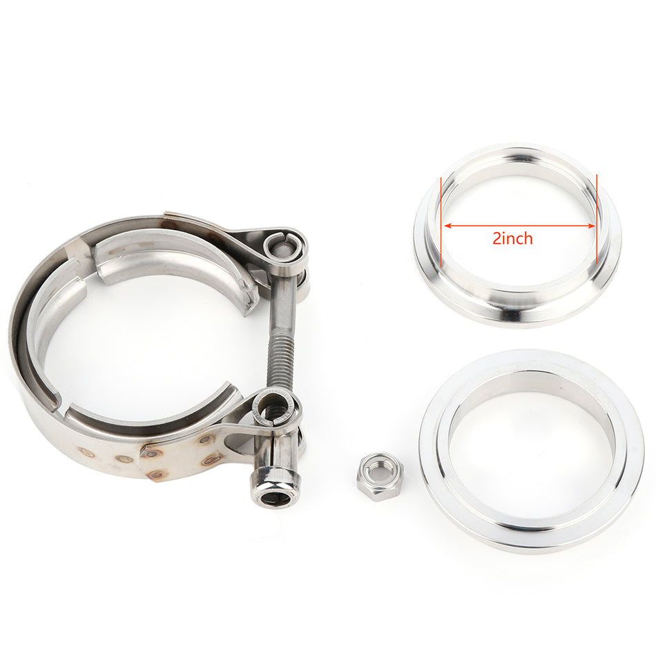 2 inch V-Band Exhaust Clamp Kit for Kawasaki Brute Force 650 (06-09, 11-13) & Brute Force 750 (05-18), Zinc-Plated Iron Male/Female