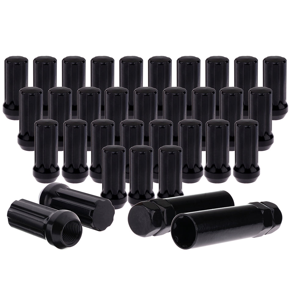 32 X New 9/16-18 Spline Lug Nuts Black +2 Keys For Dodge Ram 2500 Base Cab