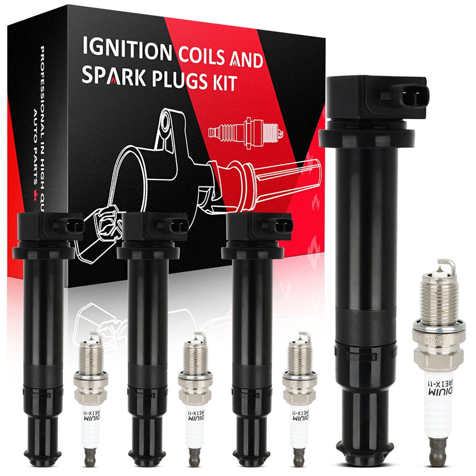 4 Ignition Coil & Spark Plug Kits For Hyundai Accent Kia Rio 1.6L 2006-2011
