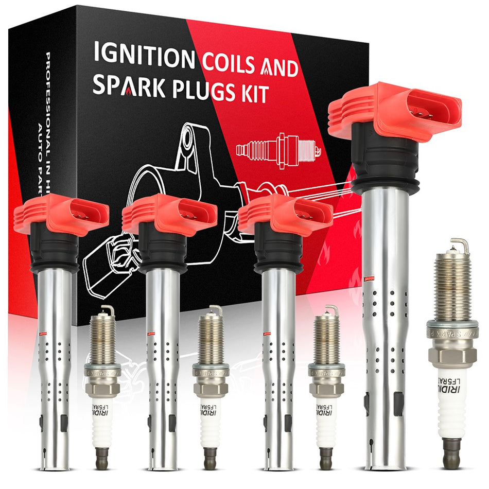 4 Ignition Coil Iridium Spark Plug Pack For Audi TT A4 VW Golf Jetta GTI 2.0L