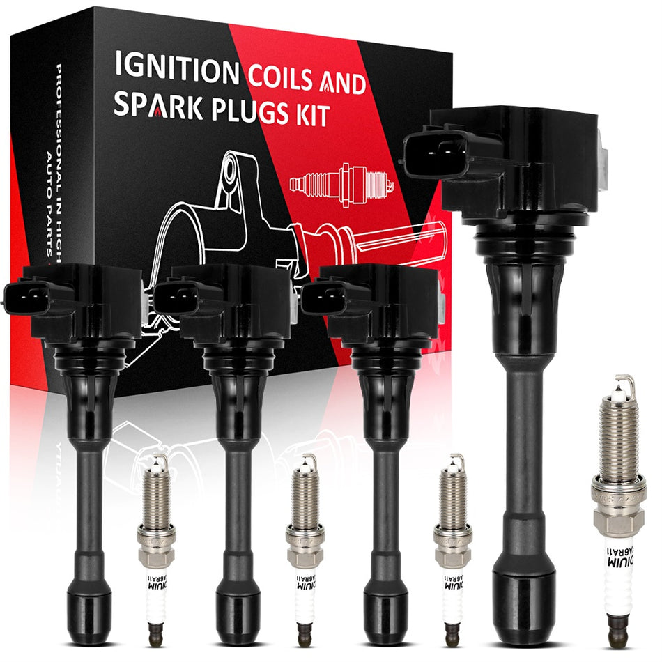 Ignition Coils & Double Iridium Spark Plugs for 09 Nissan Sentra 2.0L UF549
