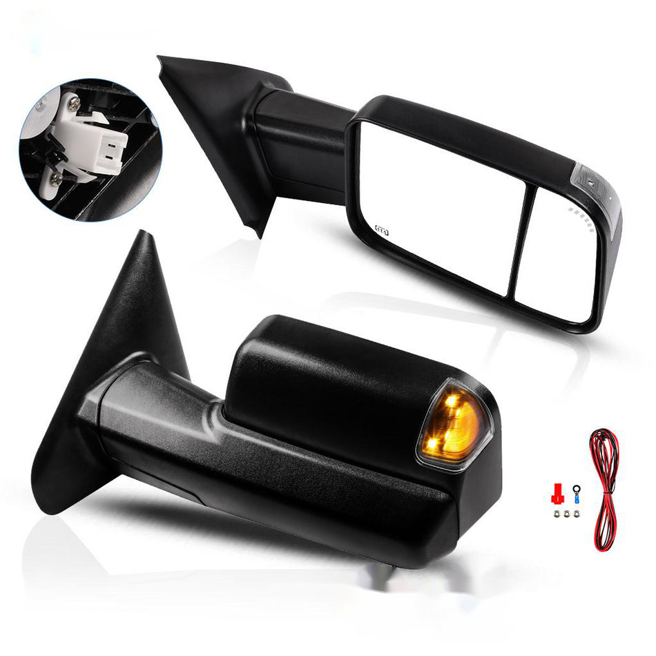 Towing Mirrors 2002-2008 Dodge Ram 1500, 2003-2009 Ram 2500/3500 Power Control Heat LED Turn Signal Light Black