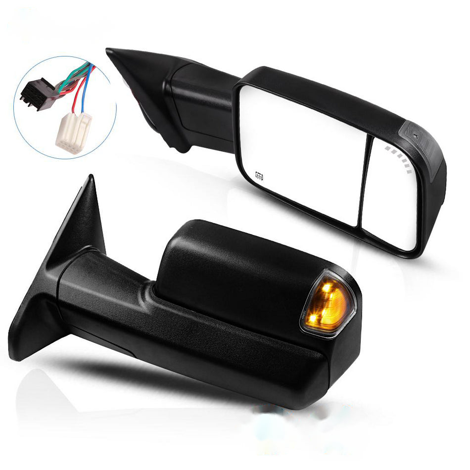 Black Towing Mirrors For 09-10 Dodge Ram 1500-5500, 11-16 Ram 1500-5500 Power Heated LED Puddle Light