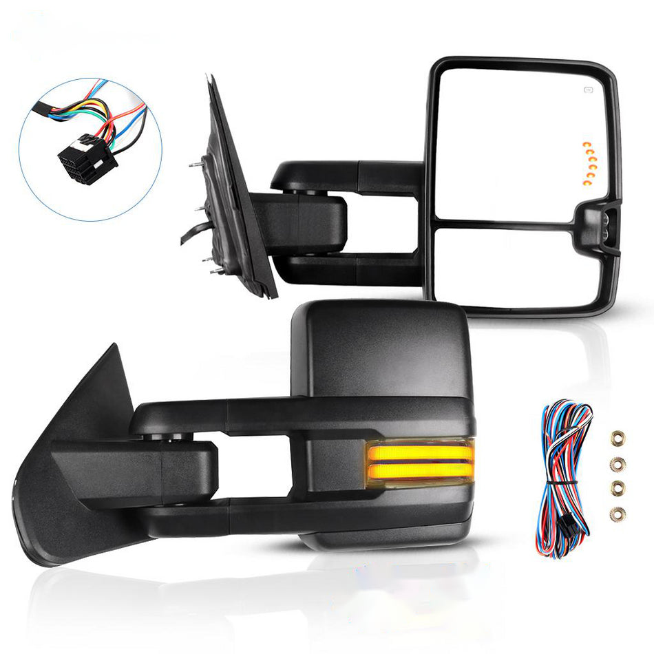 Tow Mirrors with Running Lights For 14-18 GMC Sierra 1500 Chevrolet Silverado 1500