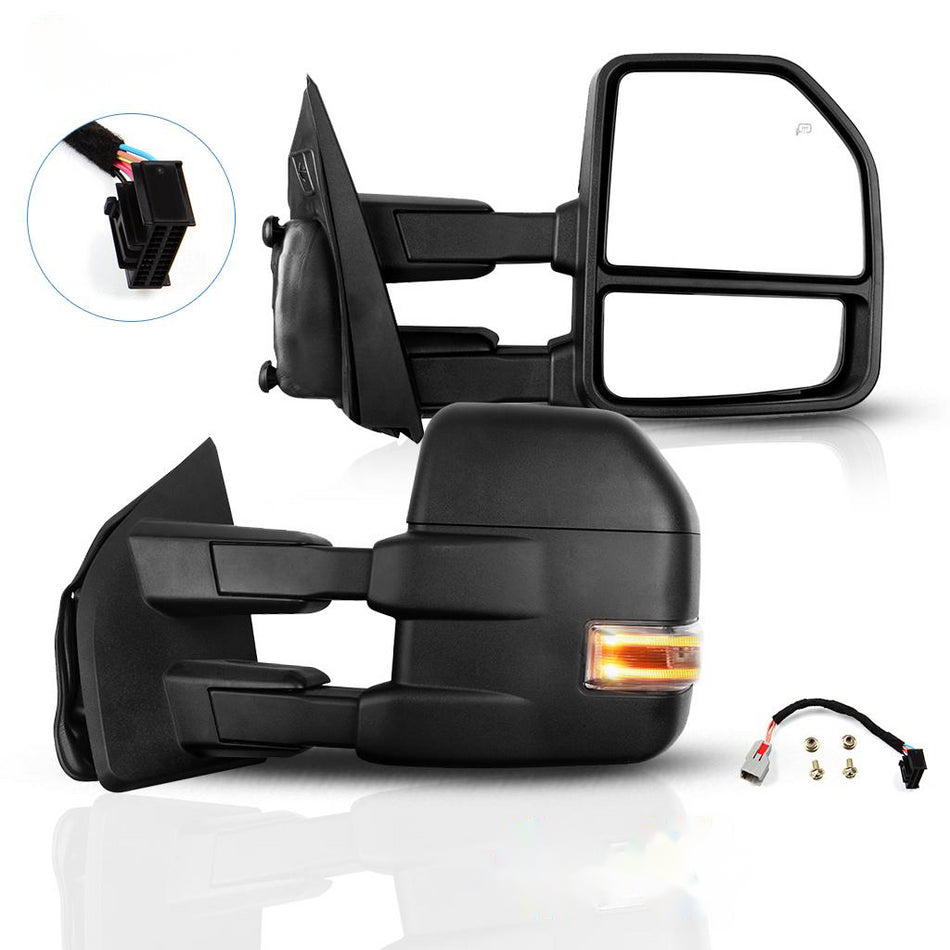 2015-2017 Ford F-150 Black Tow Mirrors Power Adjusted Heated Turn Signal Puddle Light with Conversion Plug