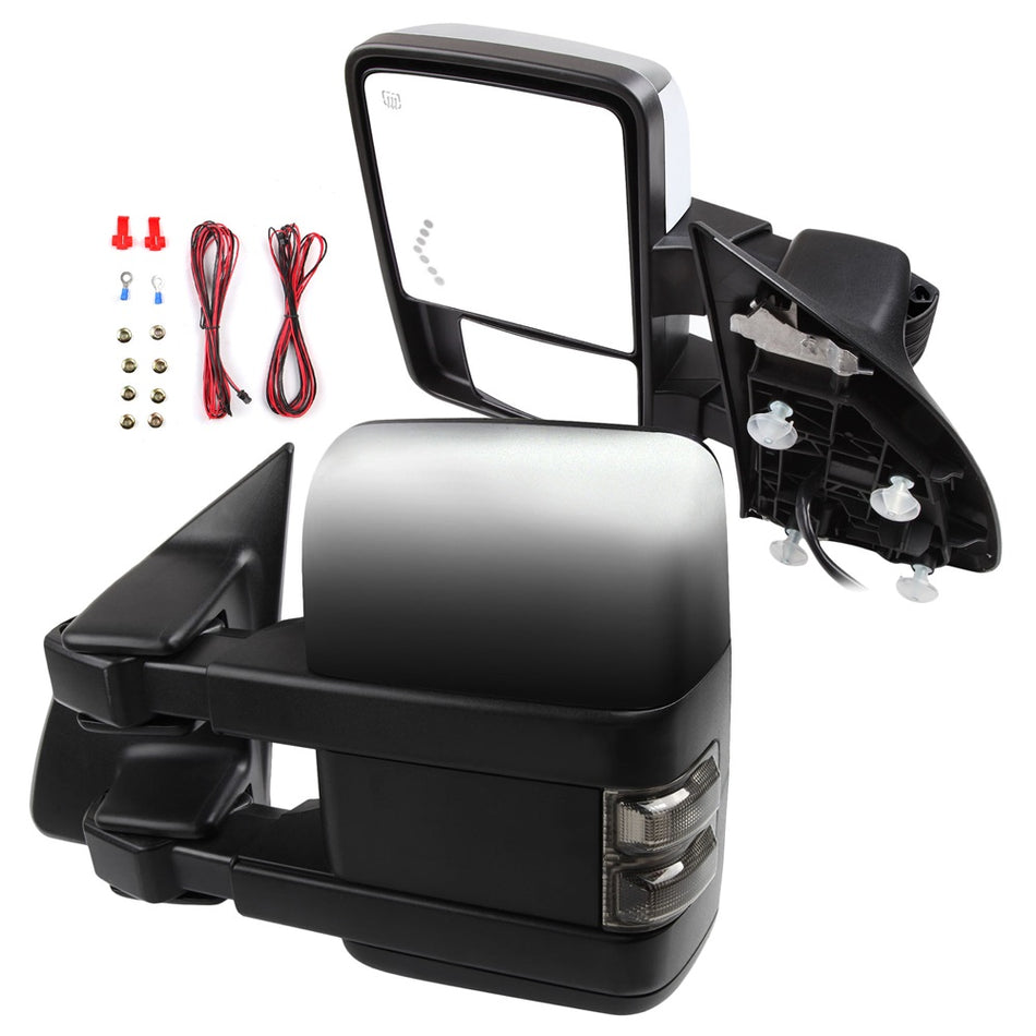 Tow Mirrors Fits 99-07 Ford F250-550, 02-05 Ford Excursion Chrome Power Heated Clearance Arrow Lamp Signal