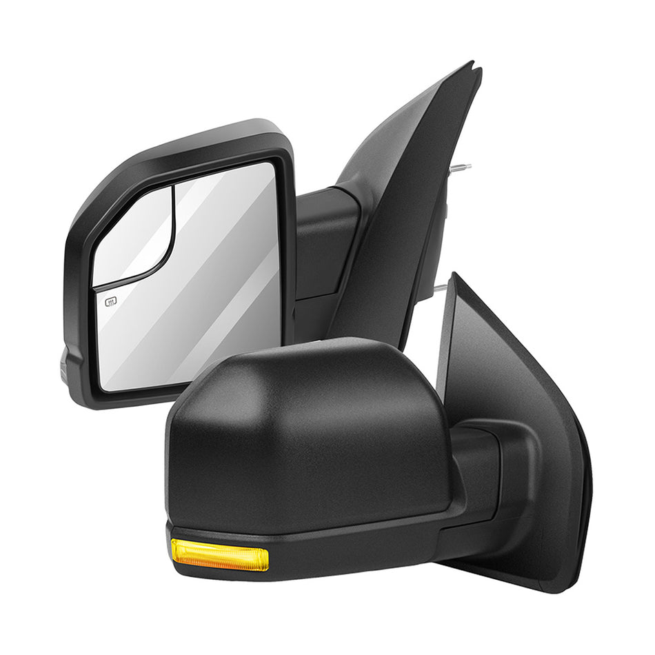 2015-2020 Ford F150 Towing Mirrors Power Adjusted Heated Turn Signal Light With Black Housing Manual Fold