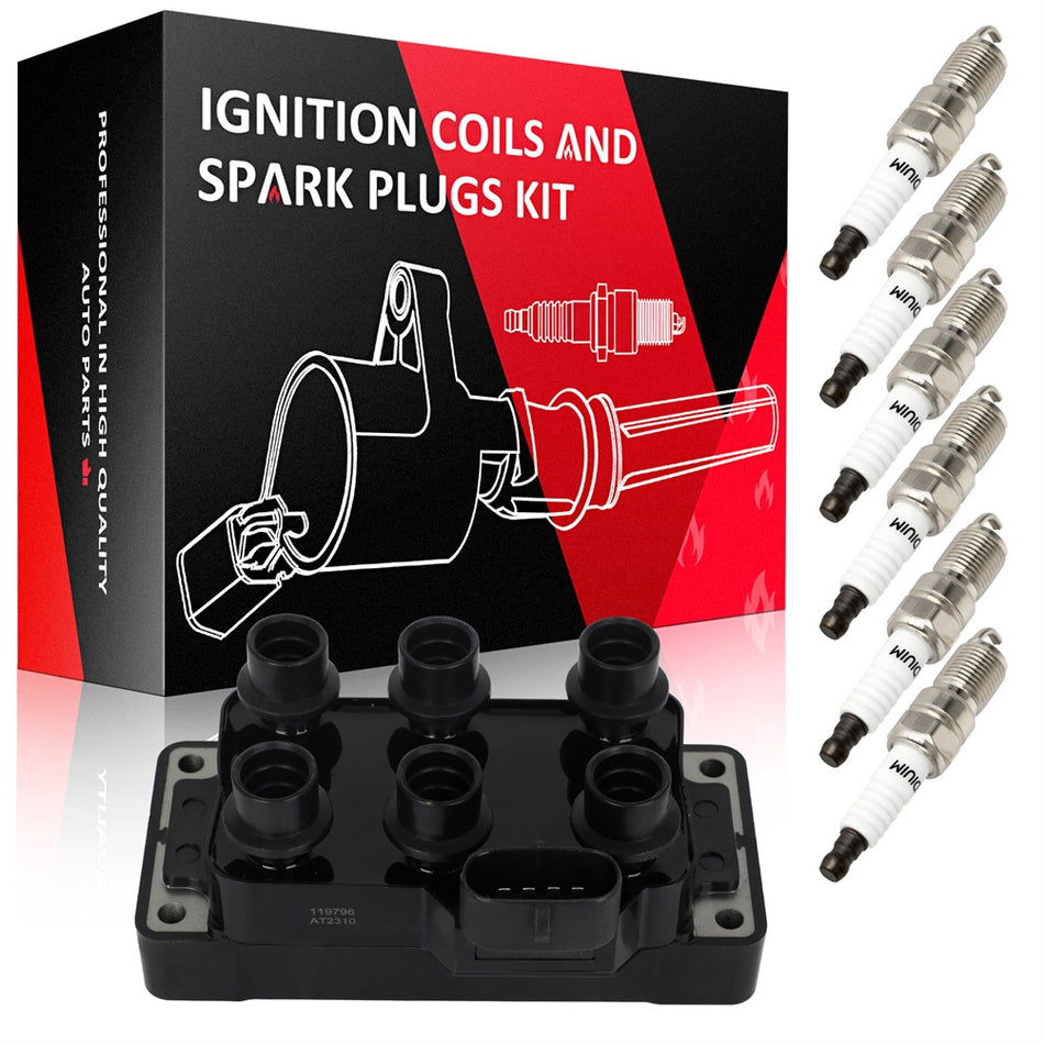 Ignition Coil & Iridium Spark Plugs Kit For 1994-1999 Ford Mustang V6 3.8L