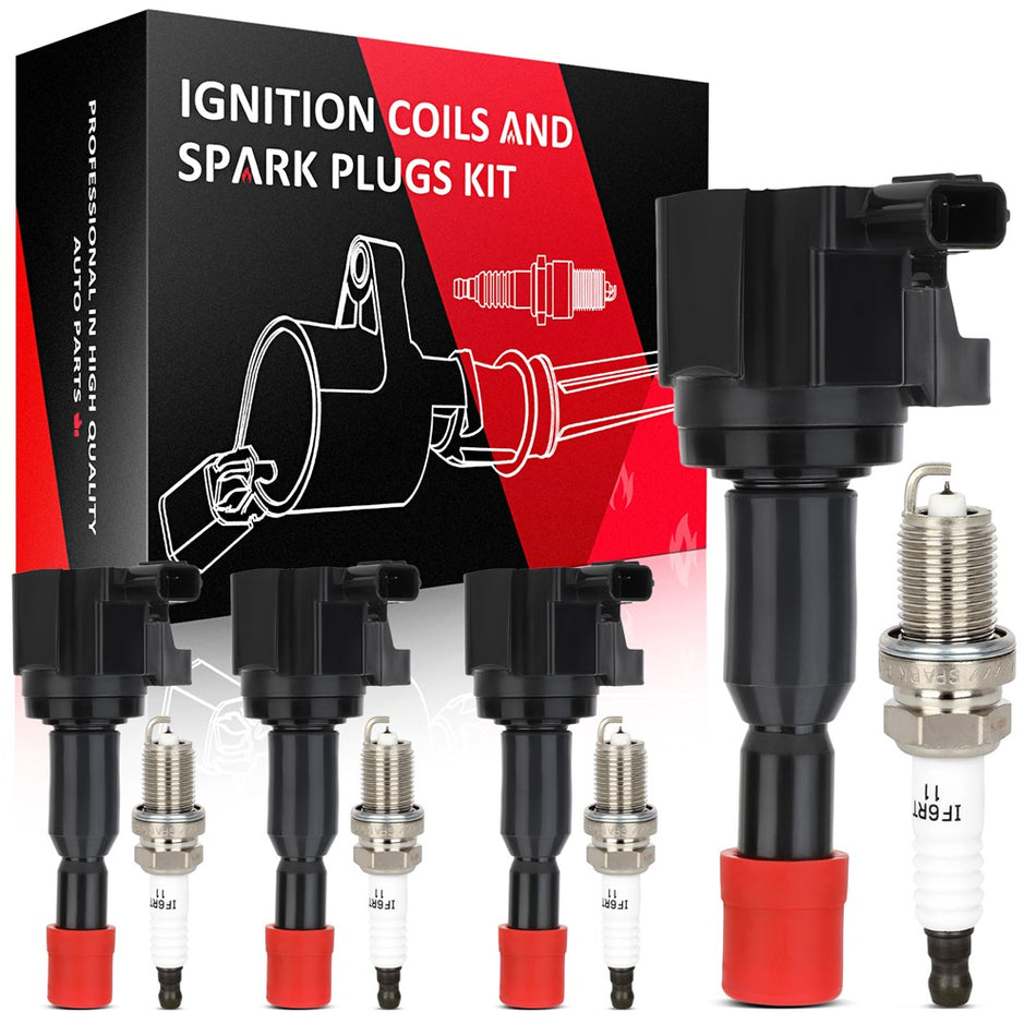 4 Ignition Coils and 4 Iridium Spark Plugs For Honda FIT 1.5L l4 2007 2008