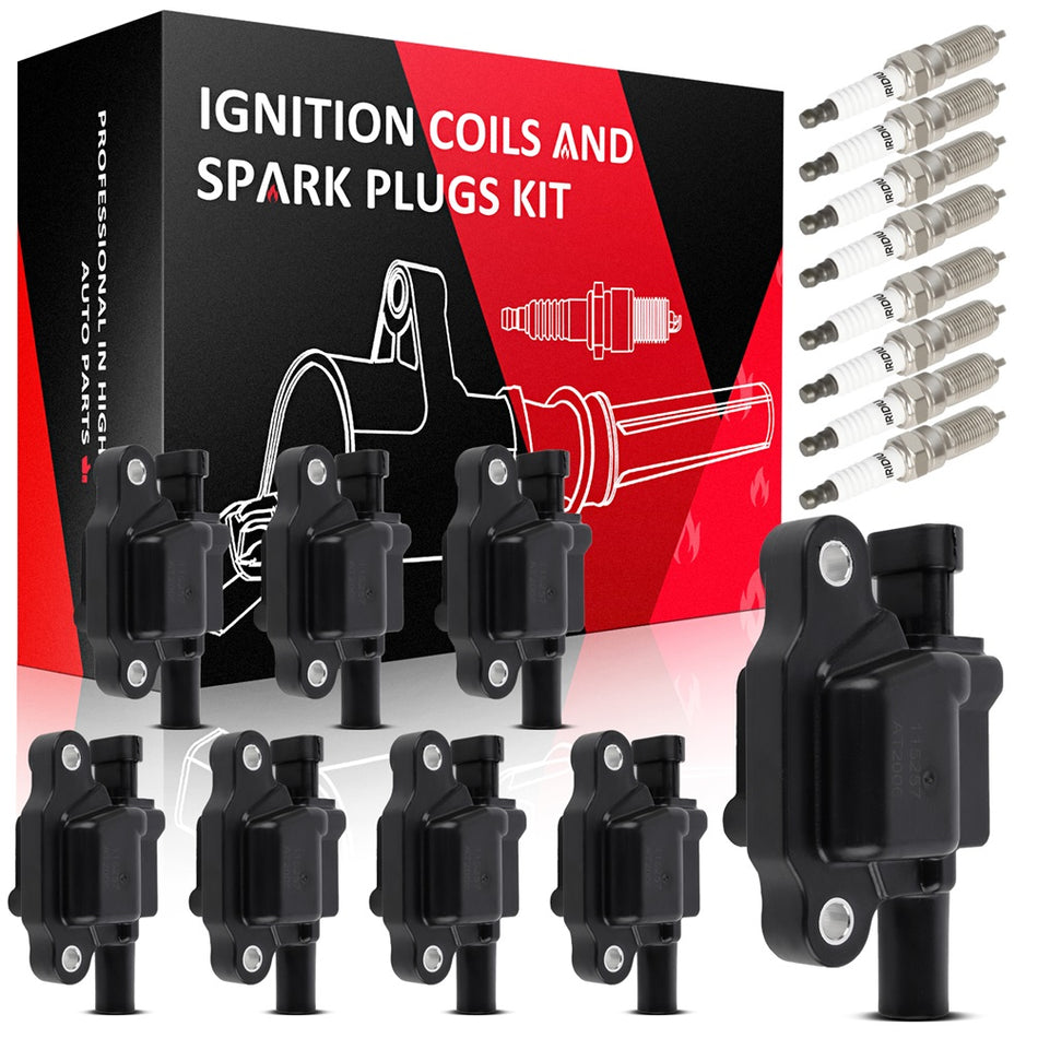 8 Square For 2014-19 Chevrolet Silverado 1500 5.3L V8 Ignition Coil & Spark Plug