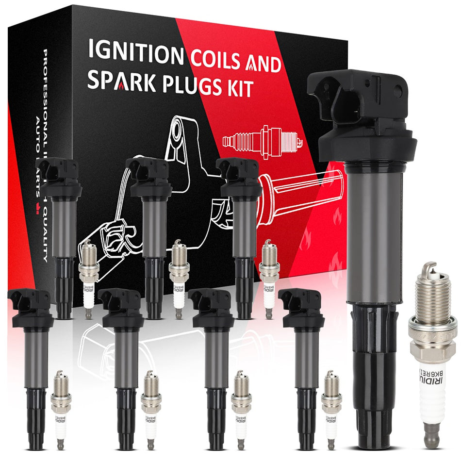 8X Ignition Coil & Spark Plug For BMW 545i 550i 645Ci 650i 745i X5 4.4L V8