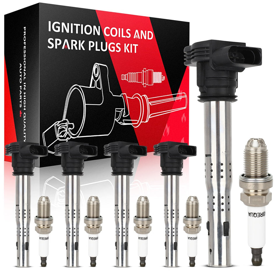 5 For 2005-2015 Volkswagen Jetta 2.5L L5 Ignition Coil & Spark Plug