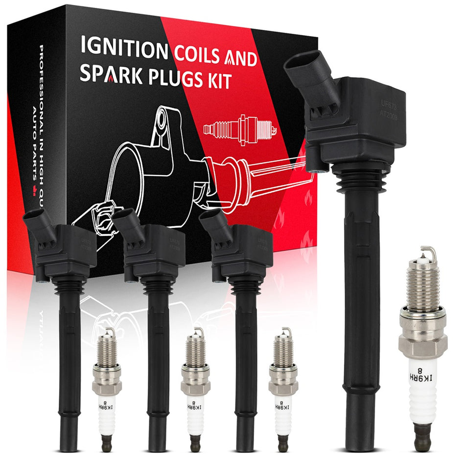 4 For 2013 2014 Dodge Dart 1.4L Ignition Coil & 4 Iridium Platinum Spark Plugs Only for Auto