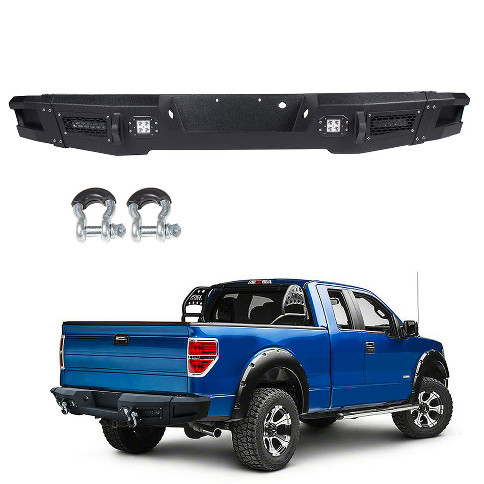 Steel Rear Bumper w/LED Light D-rings for 2009-2014 Ford F150