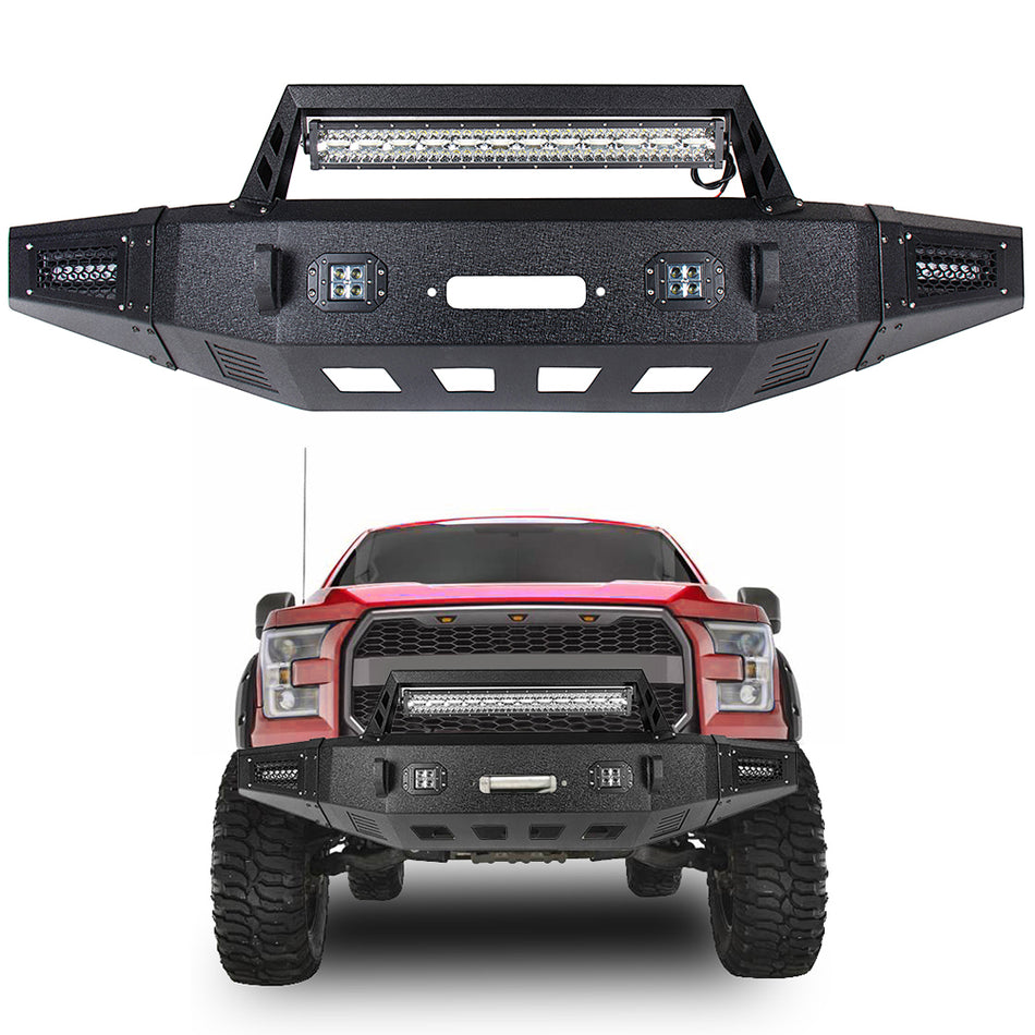 2015-2017 Ford F150 Powder Coat Steel Front Winch Bumper with 5x Light
