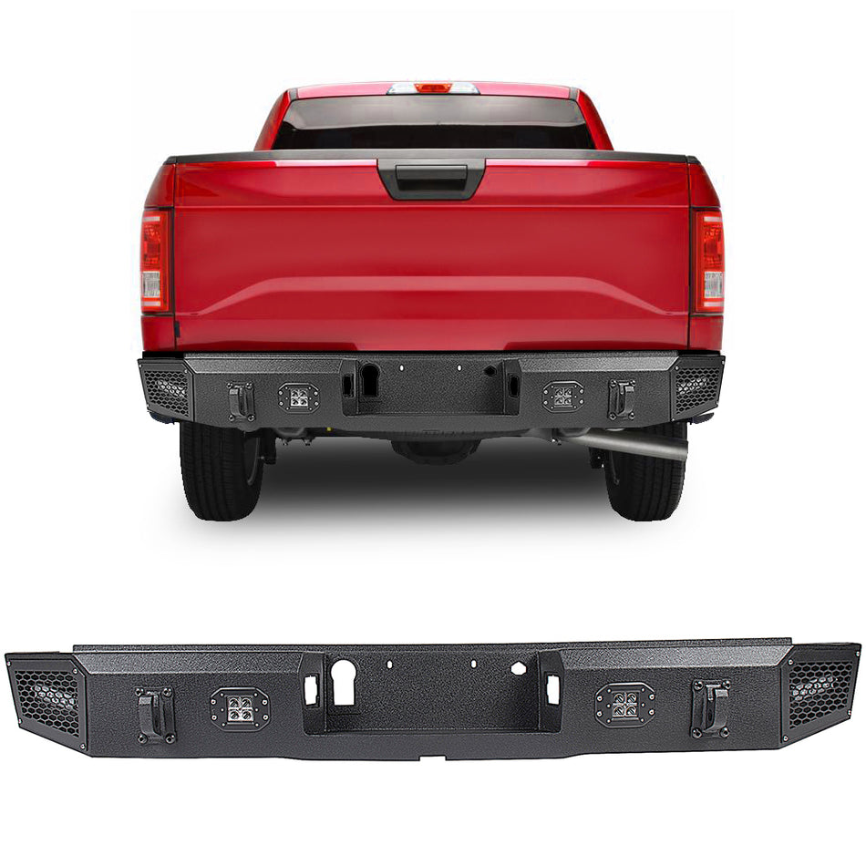 Powder Coat Steel Rear Back Step Bumper w/4x Leds for 2015-2020 Ford F150