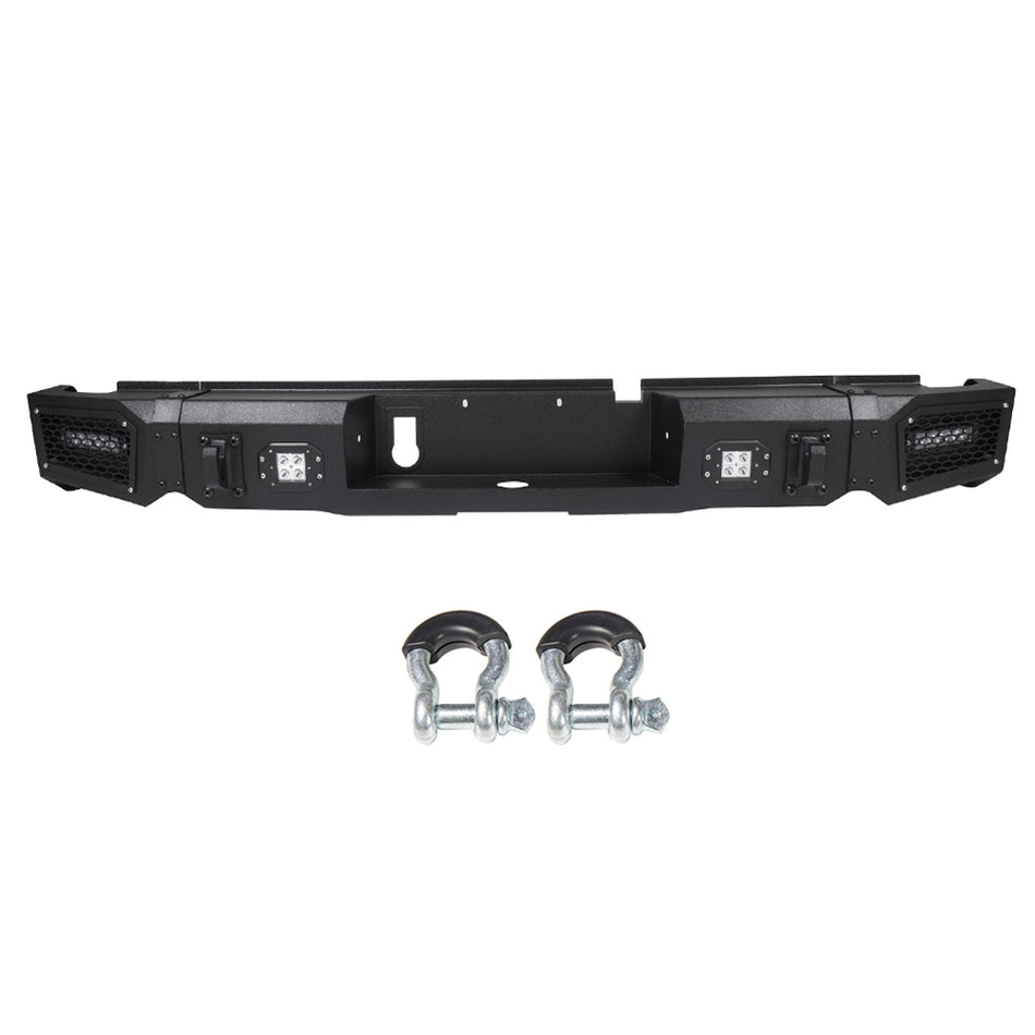 Steel Rear Bumper with 4x 20W LED Lights D-rings Black for 2013-2018 Dodge Ram 1500