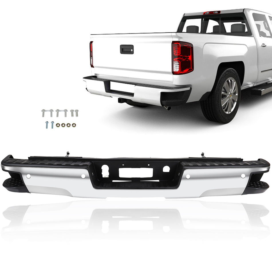 Chrome Rear Step Bumper Steel for 2014-2018 Chevy Silverado 1500 GMC Sierra 1500