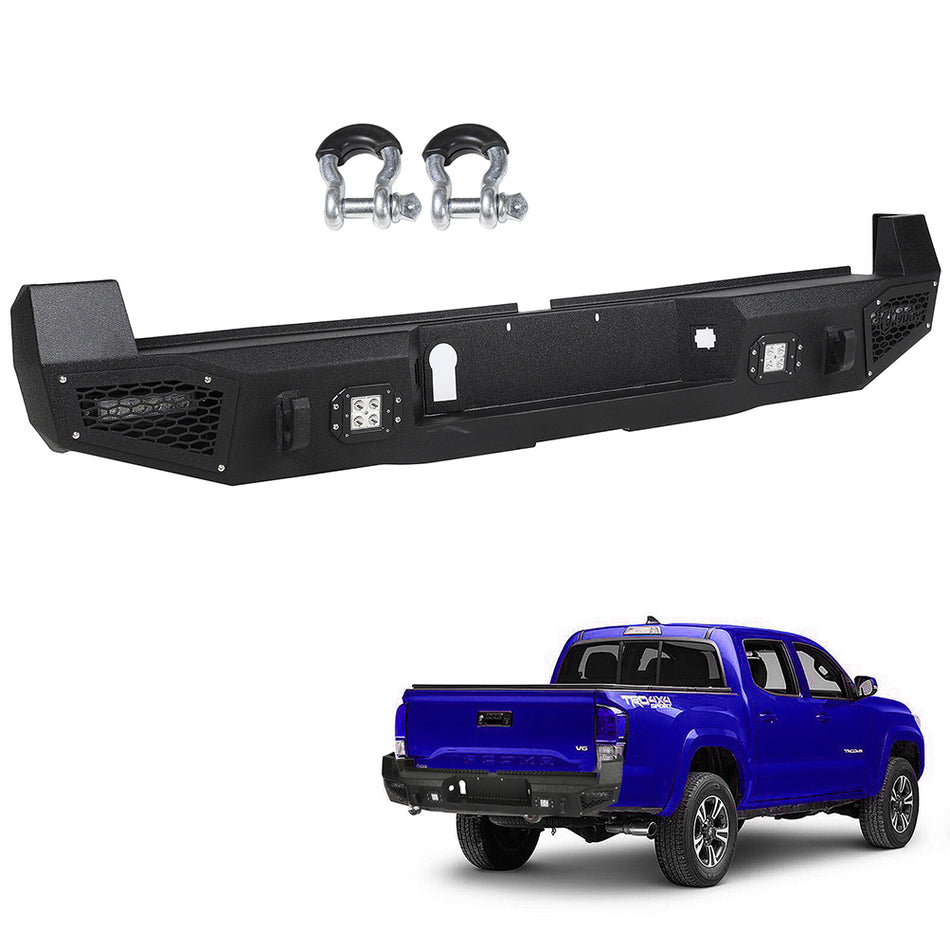 Heavy Steel Rear Bumper w/LED Light Bar D-rings for 2016-2018 Toyota Tacoma