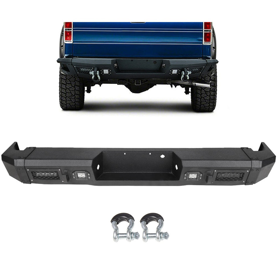 Heavy Steel Rear Bumper w/4x Led Lights D-rings for 2009-2014 Ford F150