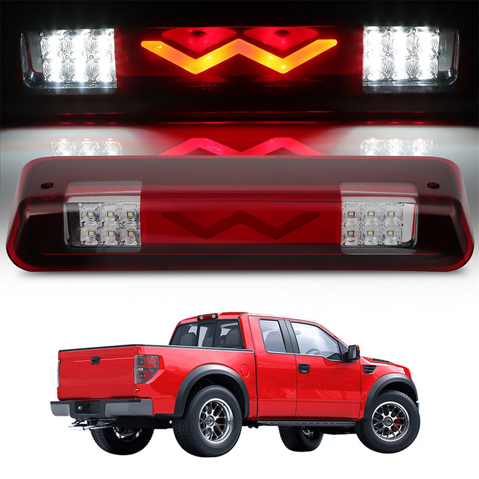 Ford F150/Lincoln Mark LT 2004 2007 2008 14.37 inch LED 3rd Brake Light Red Lens Chrome Housing
